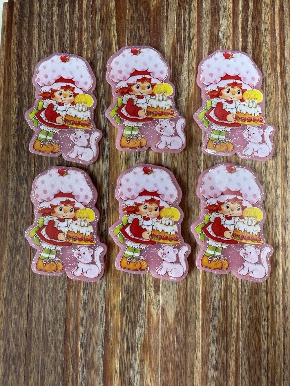 6 Pc Strawberry Shortcake Acrylic Flatbacks